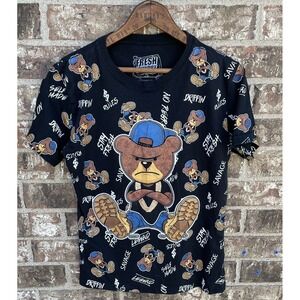 Fresh Laundry Shirt Size M Black Short Sleeve Graphic Teddy‎ Bear Savage